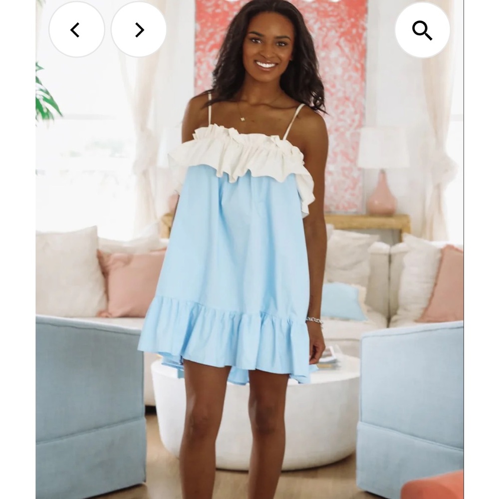 Were Going Places Mini Dress - Light Blue and Cream